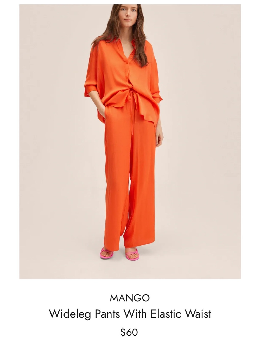 Mango Bright Orange Wide-Leg Elastic Waist Pants & Top set